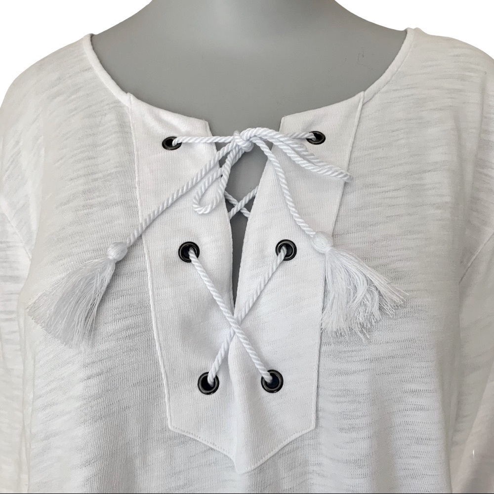 BODEN 100% Cotton White Knit Dress Tunic Beach Swim Cover Up Tassel Tie Size 18 - Picture 3 of 15